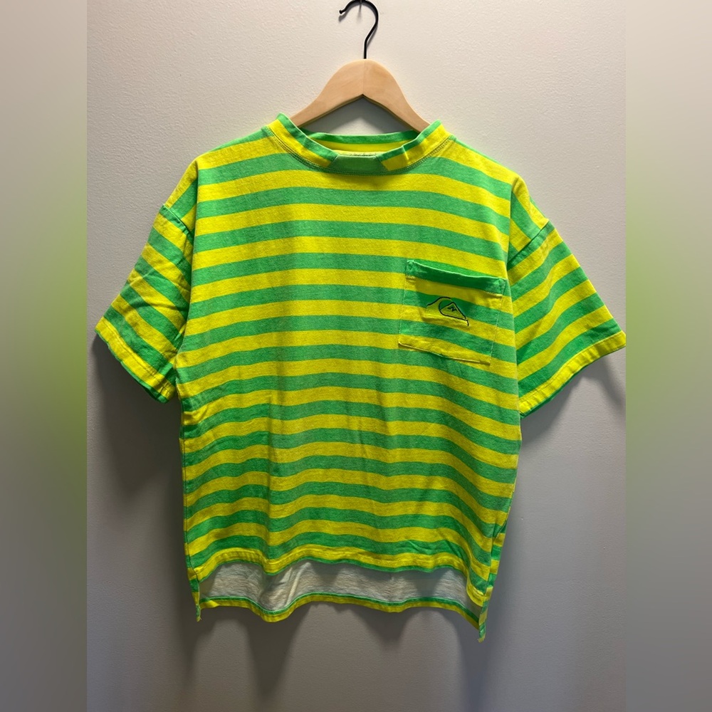 Quiksilver Vintage Green and Yellow Striped Oversized T-Shirt - Picture 1 of 8